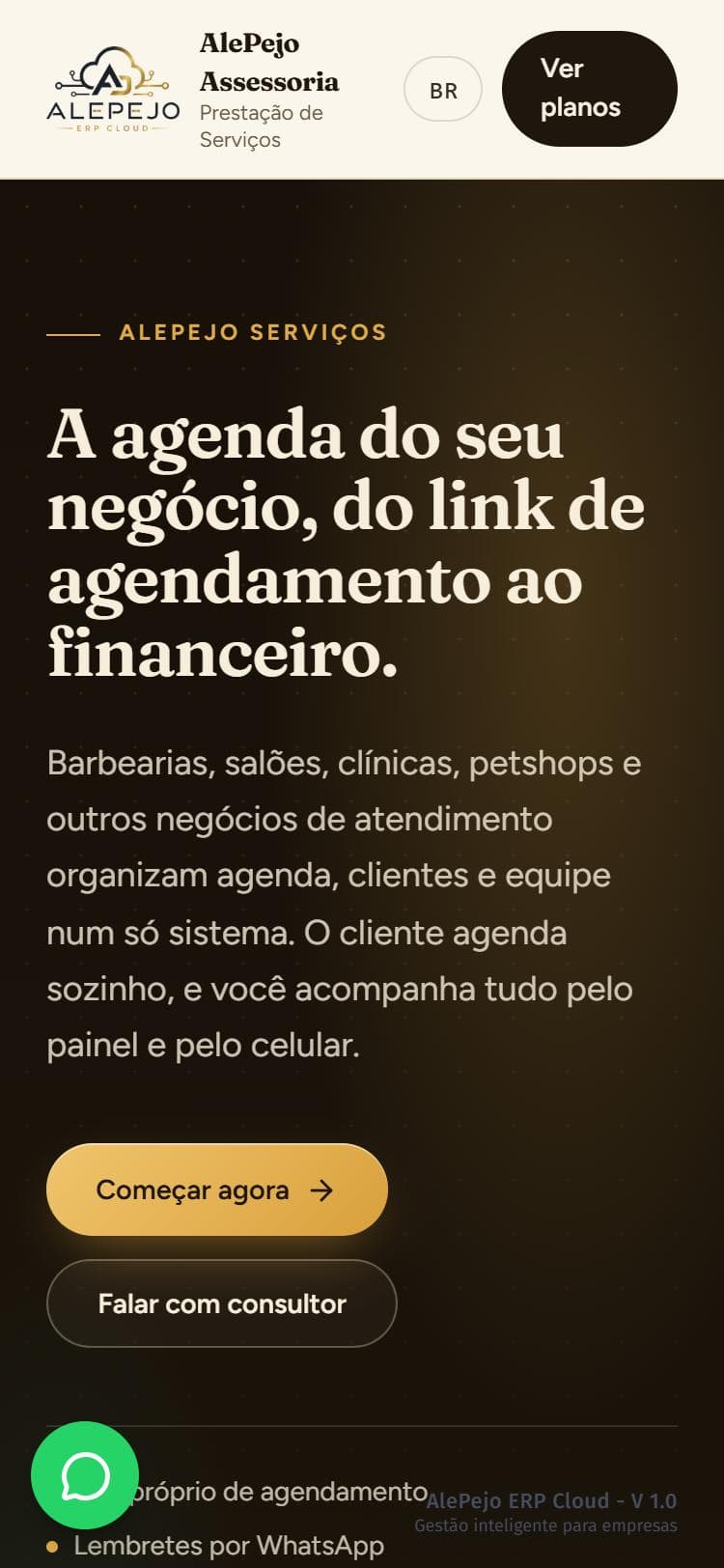 Site da AlePejo Serviços, no celular