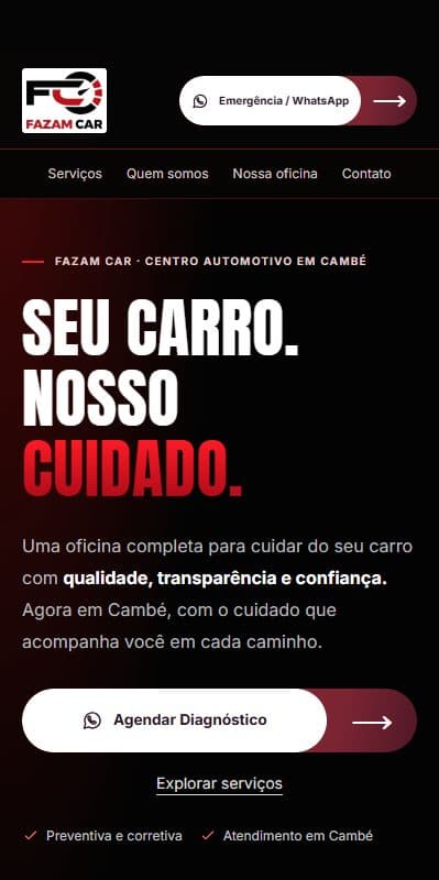 Site da Fazam Car, no celular